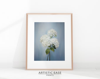 Hydrangea Wall Art Print, White Hydrangea Poster, Hydrangea Paint, Hydrangea Wall Decor, Farmhouse Wall Art Prints,Flower Wall Art Printable