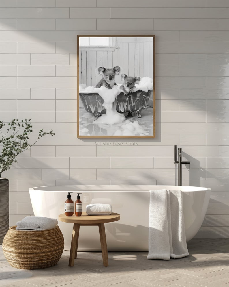 Koala Bathroom Art, Animal in Bathtub, Nursery Animal Print, Koala in Shower, Bathroom Poster Print, Bath Tub Art, Whimsy image 3