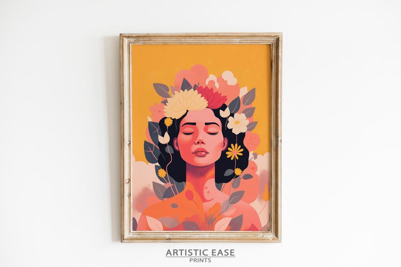 Flower Woman Portrait Floral Woman Wall Art Lady Wall Decor Etsy