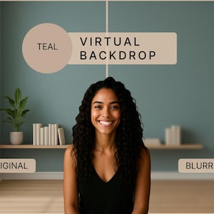 Teal Zoom Background with Minimalist Bookshelf & Plants | Modern Home Office Virtual Backdrop | Digital Download for Video Calls