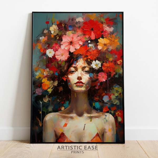 Flower Head Woman Print, Woman With Flower Head, Flowers Head Poster, Blooming Woman Head, Floral Woman, Flower Head Art Print, Floral Art