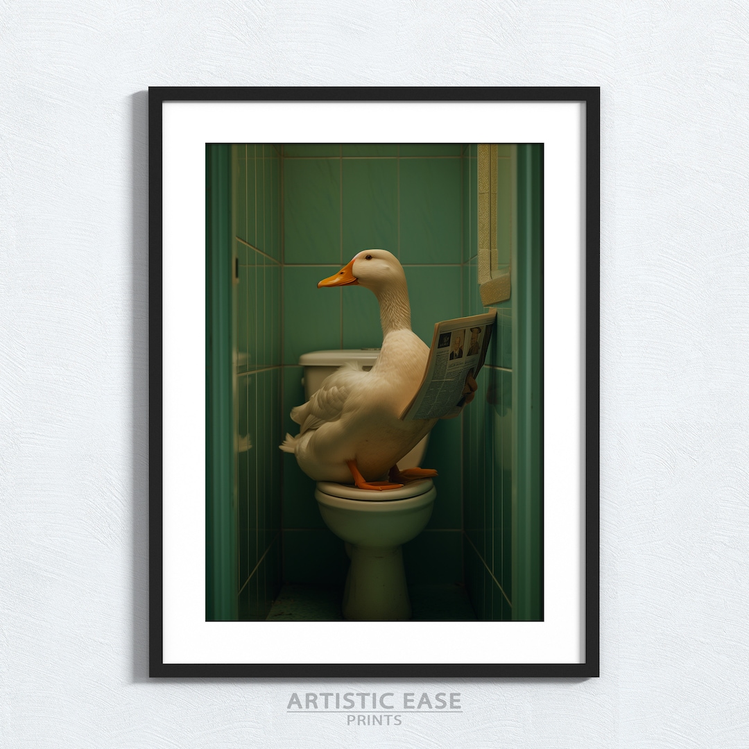 Funny Duck on Toilet Print: Whimsical Bathroom Wall Art (digital ...