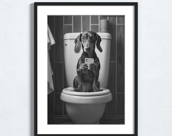 Funny Dachshund Bathroom Poster: Animal Toilet Art (Digital Download)