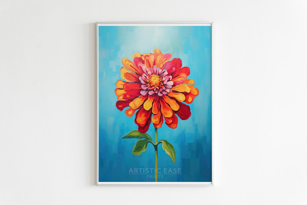 Zinnia Flower Wall Art, Gardening Art Print, Vibrant Zinnia Floral Art