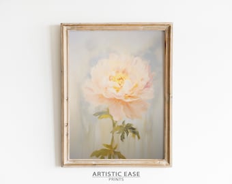 Peony Oil Painting, Vintage Inspired Floral Wall Art, Printable Peony Artwork, Bedroom Decor, Antique Style Flower Print, Downloadable Art