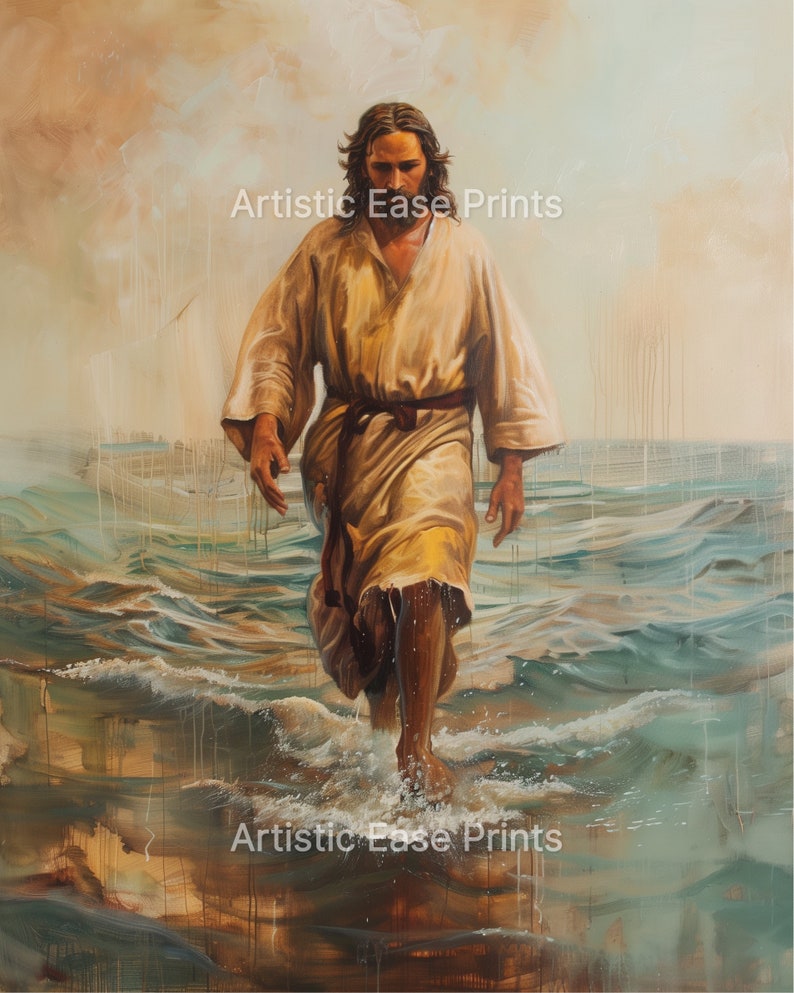 Jesus Christ Walking on Water Digital Art Print, Christian Portrait ...