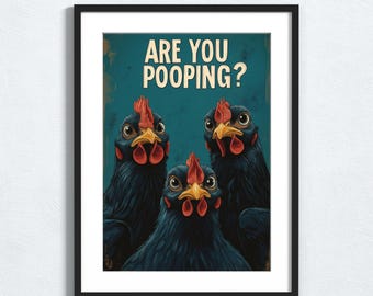 Grappige kip badkamerkunstprint: eigenzinnig boerderijdecor (digitale download)
