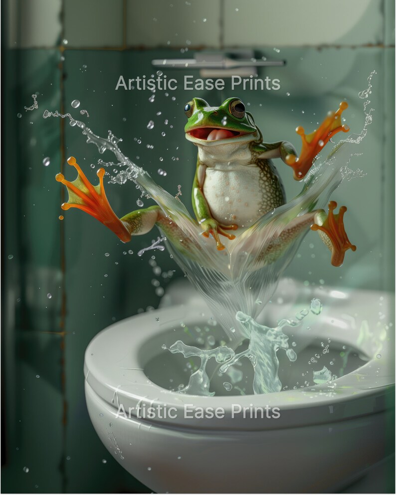 Funny Frog on Toilet Print Set: Bathroom Wall Art (digital Download ...