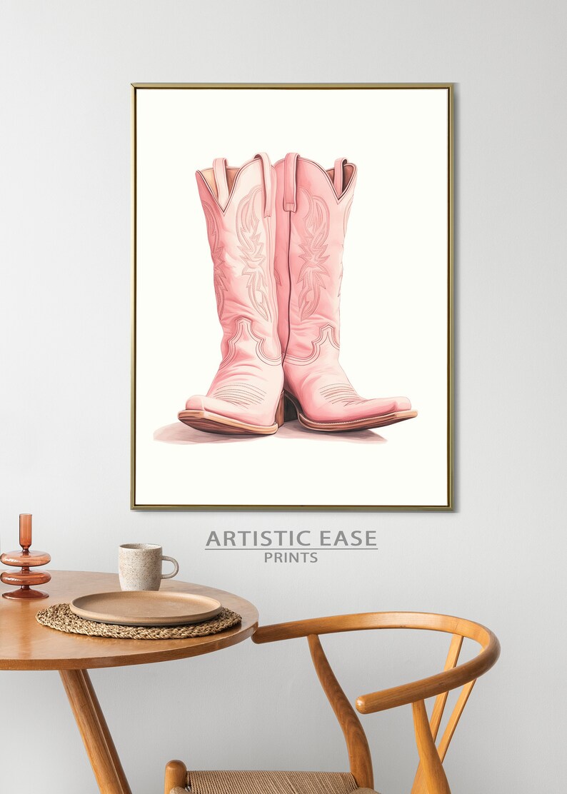 Pink Cowgirl Boots Art, Boho Chic Decor, Western Nursery Print, Girly ...