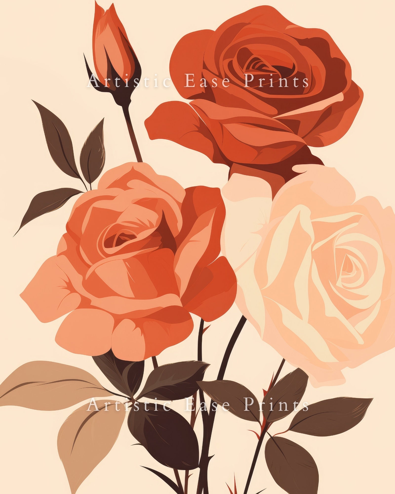 Printable Roses Wall Art Downloadable Floral Art Print Set of 2 ...