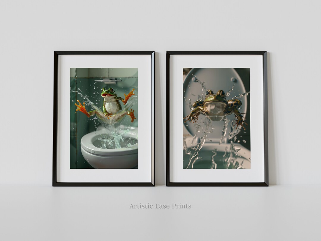 Funny Frog on Toilet Print Set: Bathroom Wall Art (digital Download) - Etsy