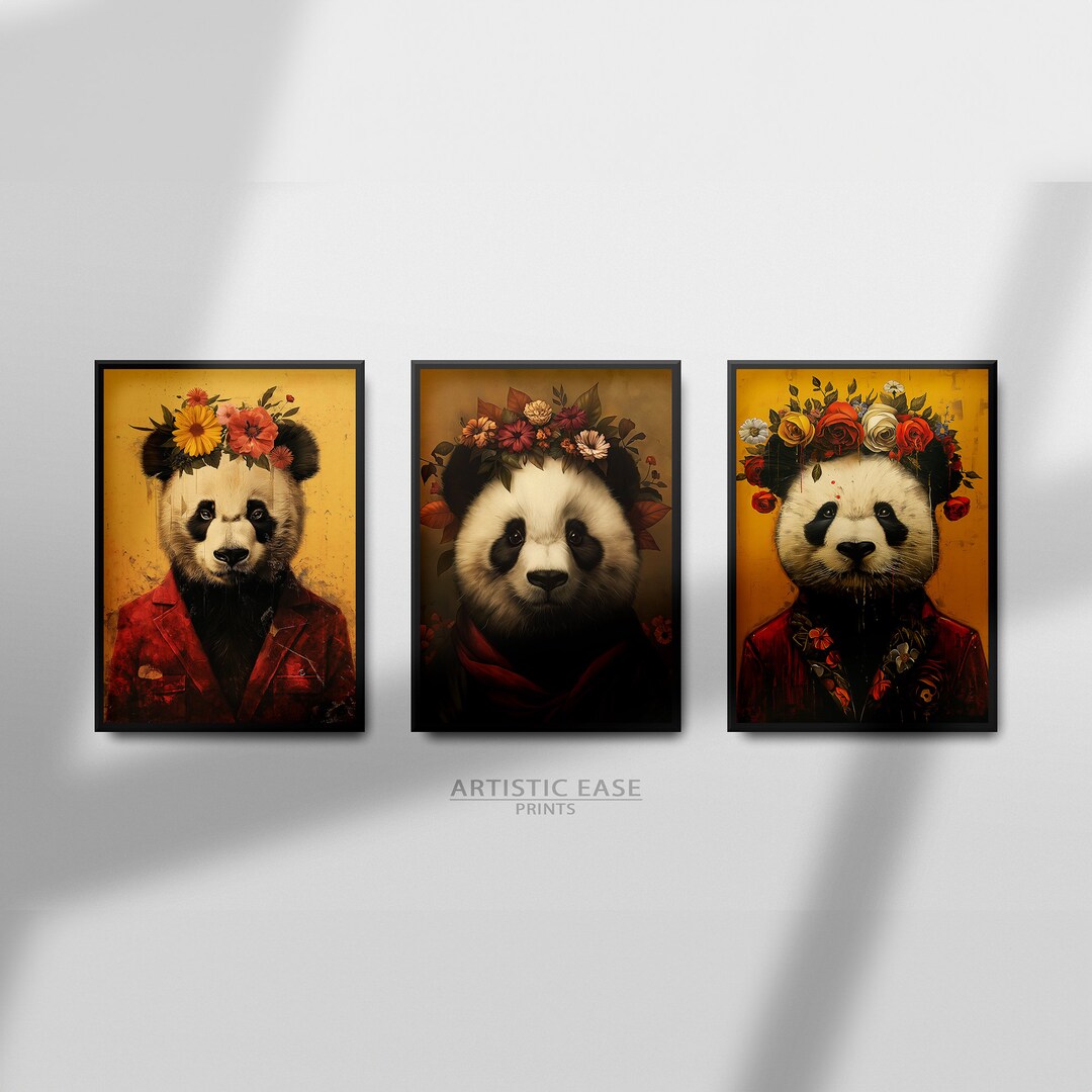 Floral Panda Portrait Art Print - Funny Animal Poster, Cute Panda Art ...