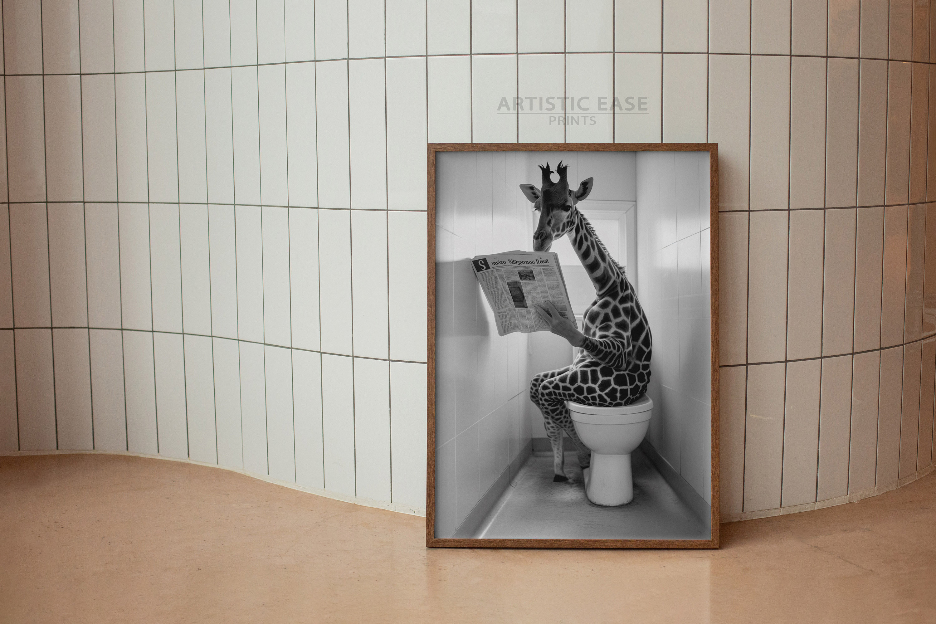 Funny Giraffe on Toilet Print: Animal Bathroom Poster (digital Download ...