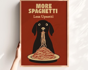 Funny Dog Kitchen Art, Hungry Dog Spaghetti Poster, Vintage Humor Wall Art, Cute Dog Print, Italian Food Decor, Digital Download