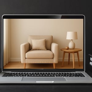 Cozy Living Room Zoom Background: Minimalist Home Office (Digital Download)