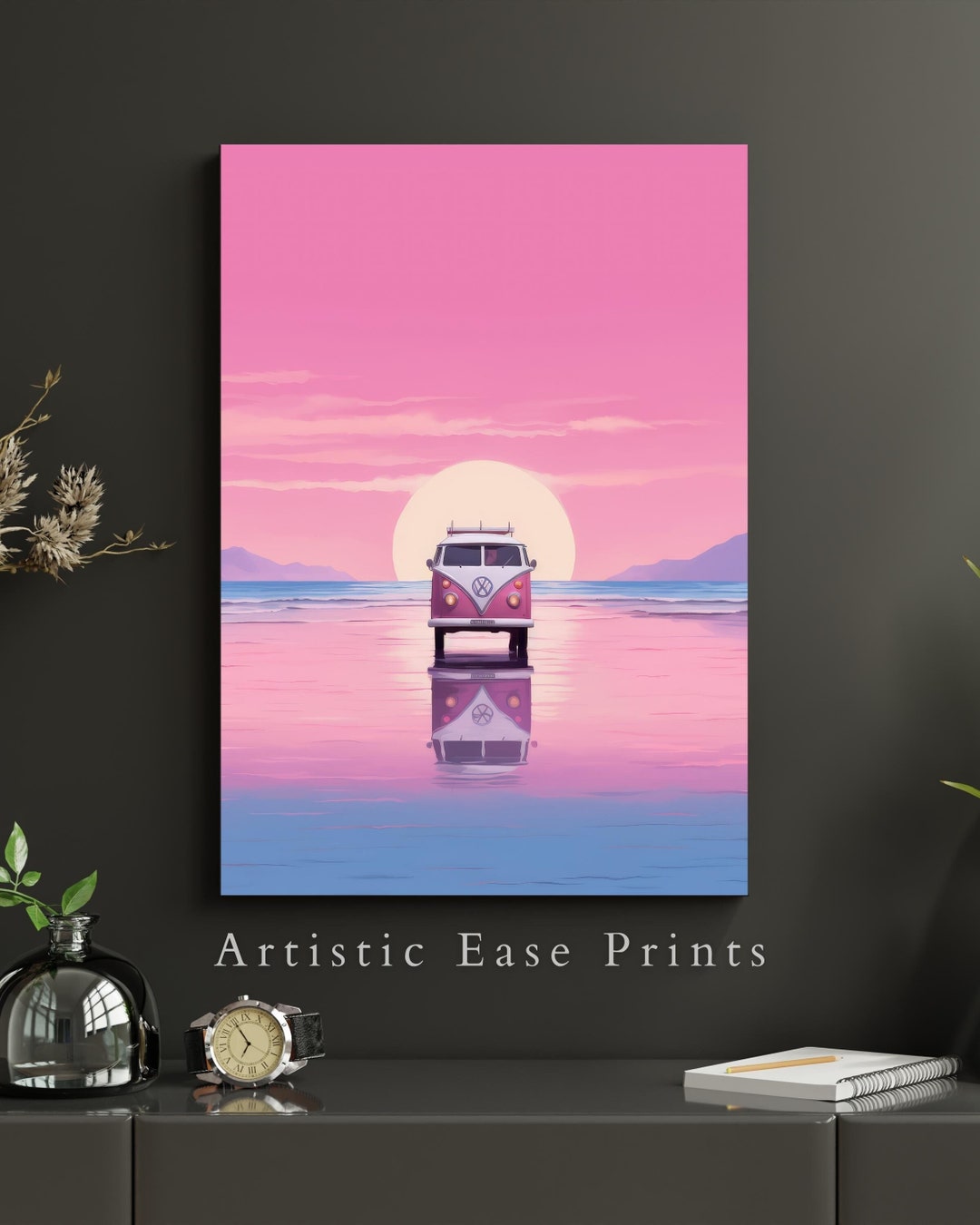 Beach Poster Art With Retro Bus Coastal Van Wall Art Print Etsy