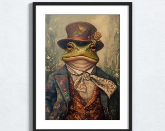 Vintage Style Mr Frog Toad Wall Art, Animal Victorian Portrait Art, Frog Portrait, Cottagecore Decor, Animated Animal, Decorative Funny Art