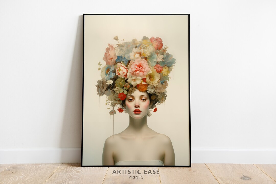Blooming Woman Head, Flower Head Art Print, Woman With Flower Head