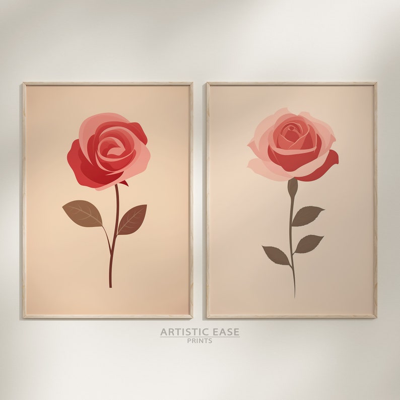 Rose Printable Romantic Floral Art, Pink Rose Wall Decor, Cute Flower Illustration, Downloadable