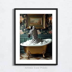 Impresión de cebra en la bañera, arte de pared con animales, arte divertido para el baño, decoración del hogar, regalos de inauguración de la casa, póster con impresión de animales para la ducha en la bañera