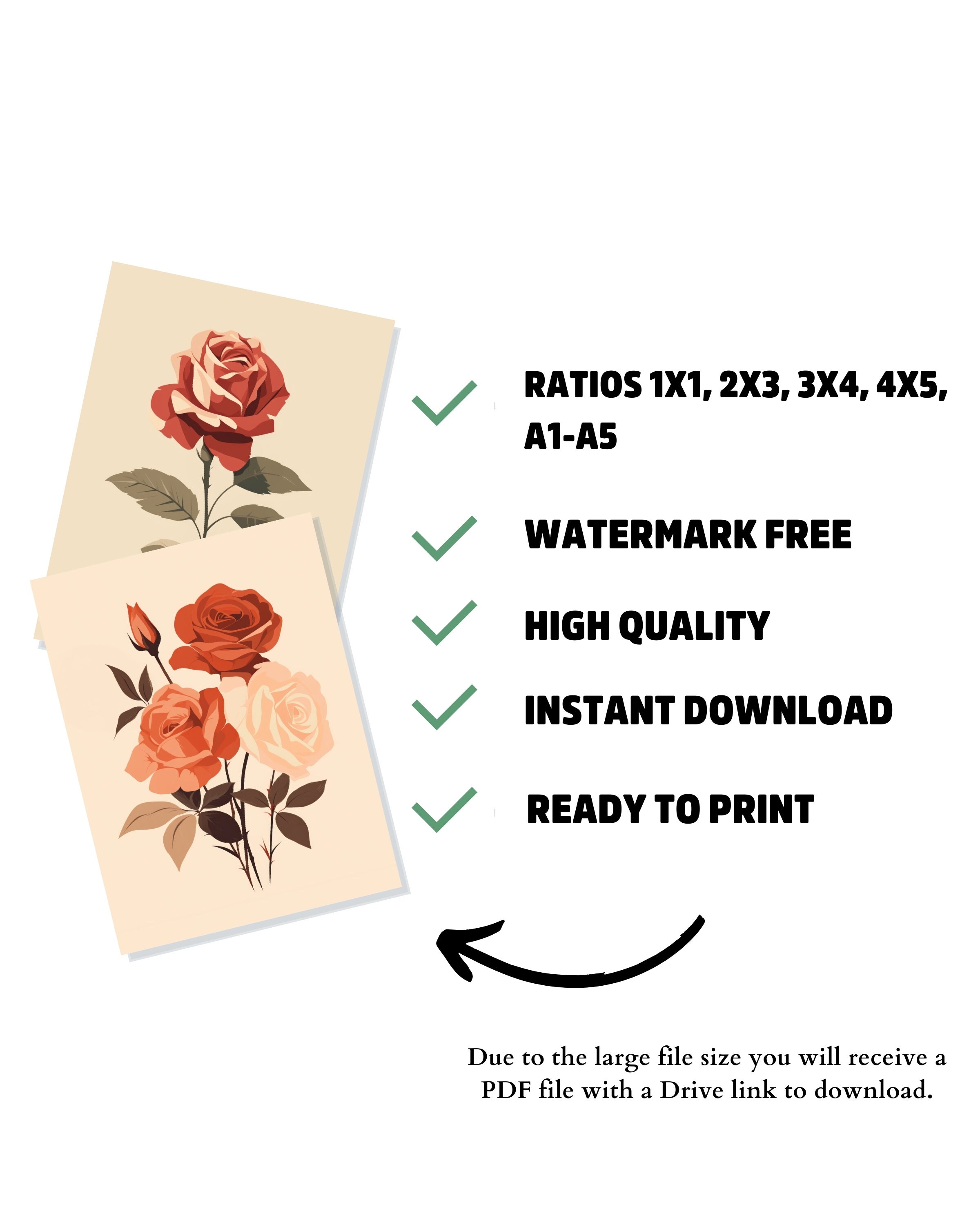 Printable Roses Wall Art Downloadable Floral Art Print Set of 2 ...