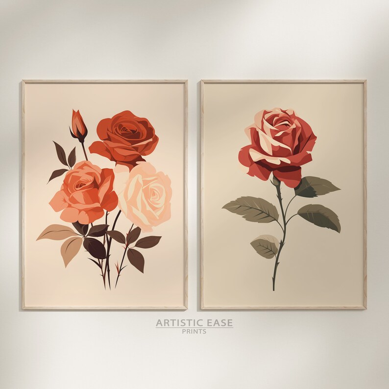 Printable Roses Wall Art Downloadable Floral Art Print Set of 2 ...