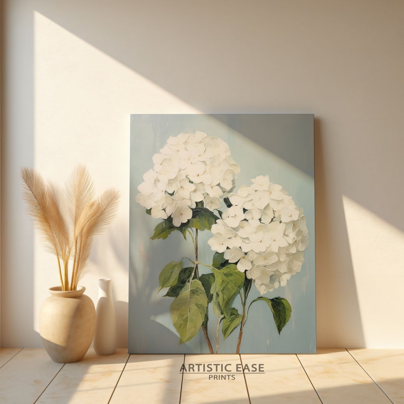 Hydrangea Wall Art Print, White Hydrangea Poster, Hydrangea Wall Decor ...