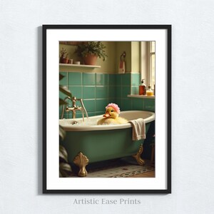 Impresión de pato en la bañera, arte mural de animales, arte divertido para el baño, decoración del hogar, regalos de inauguración de la casa, póster de animales en la bañera