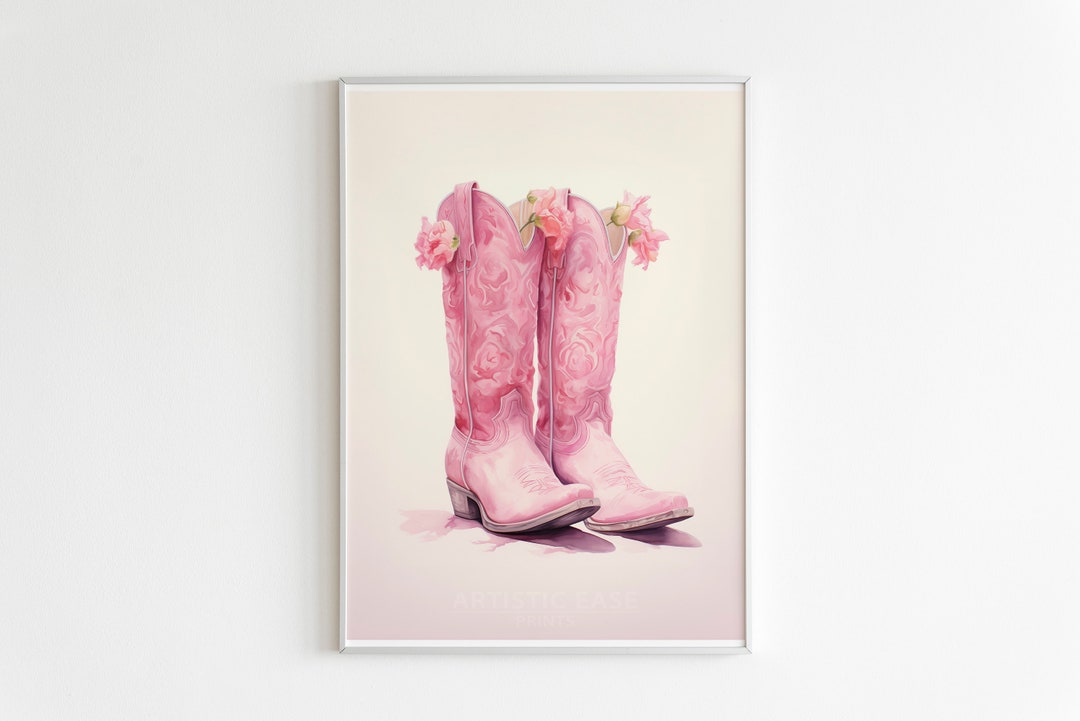 Pink Cowgirl Boots Painting, Western Nursery Printable, Floral Cowboy ...