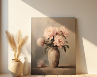Peony Wall Art, Vintage inspired Peony Painting, Antique Floral Wall Art, Printable Peony Artwork, Farmhouse Decor, Printable Wall Art