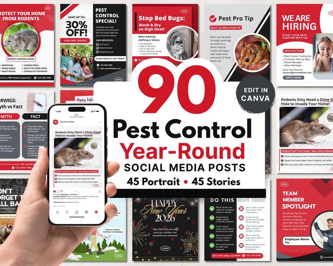 Pest Control Post Examples 90 Pest Control Year-round Social Media Posts, Canva Templates for Pest ...