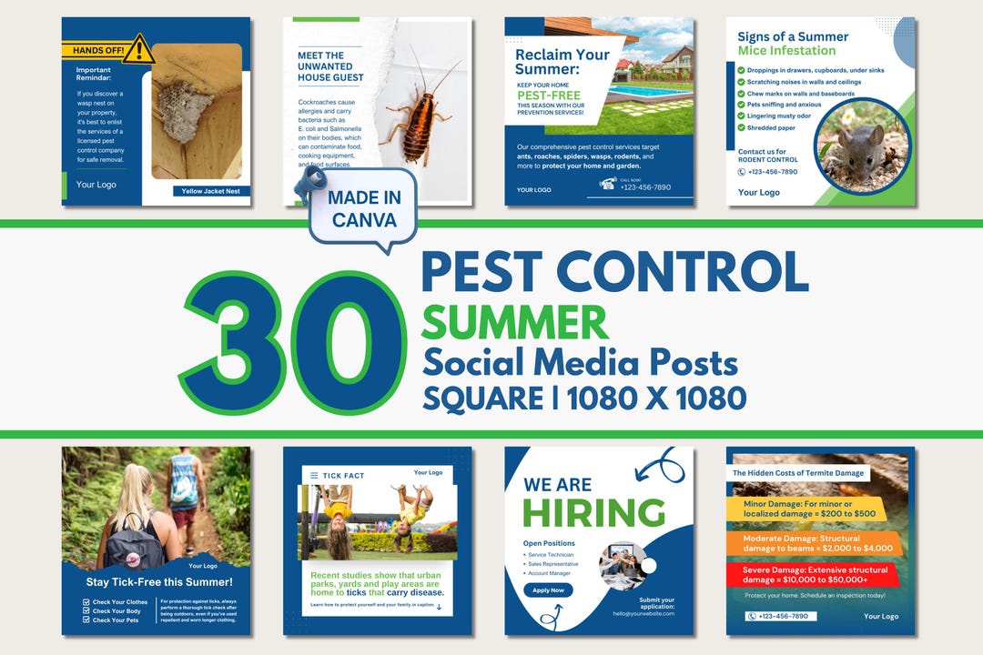 30 Pest Control Summer Social Media Posts, Canva Templates for Pest ...