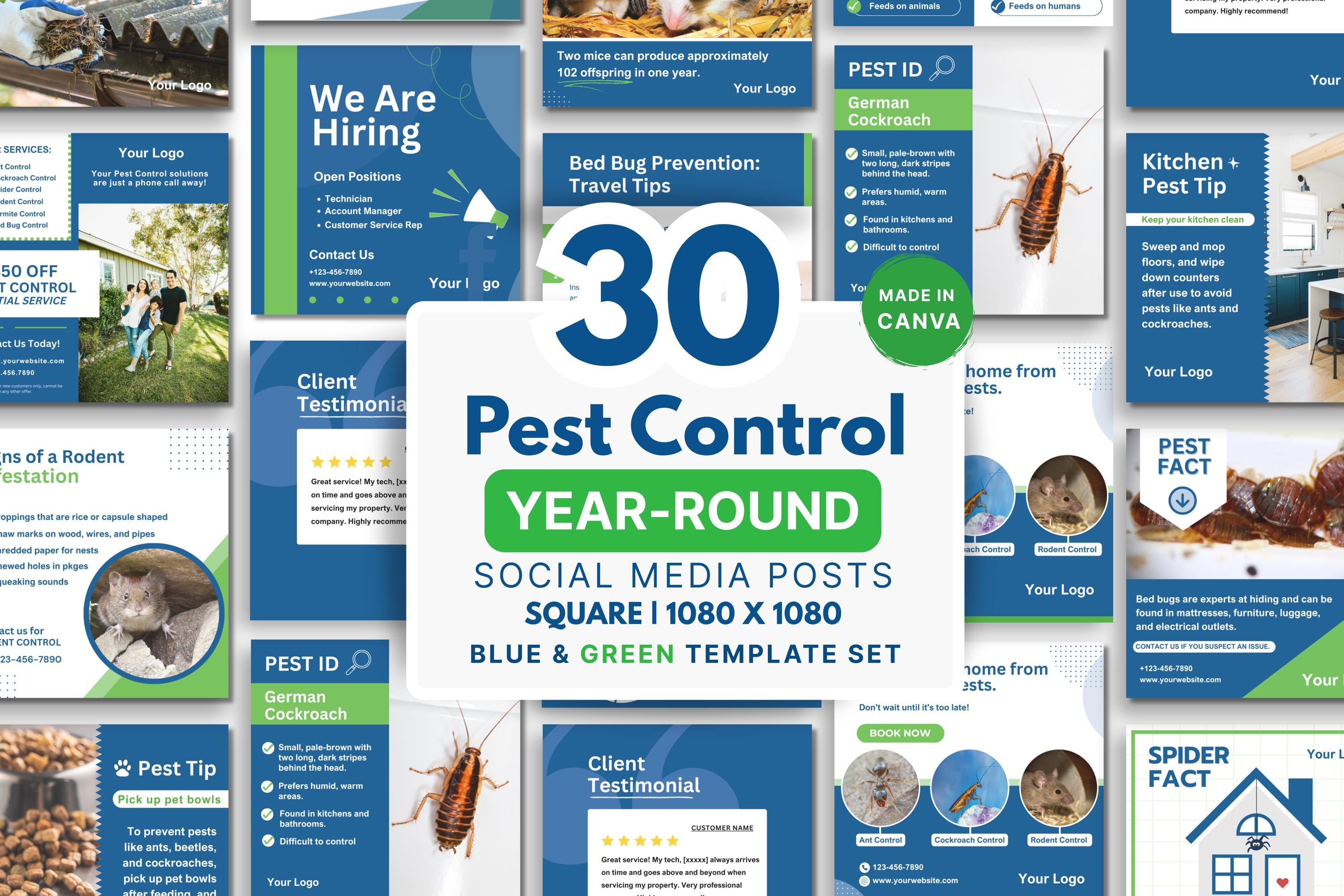 30 Pest Control Year-round Social Media Posts, Canva Templates for Pest ...