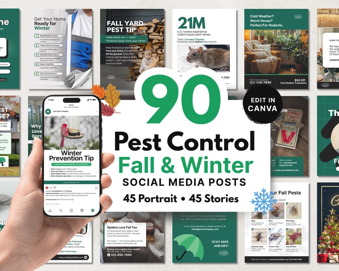 Pest Control Post Examples Pest Control Social Media Templates, Fall Winter Pest, Canva Bundle ...