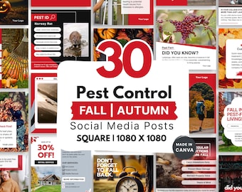 Fall Pest Control Social Media Templates: Red & Black Canva Posts