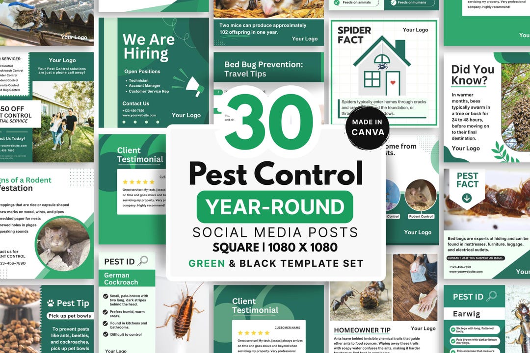 30 Pest Control Year-round Social Media Posts, Canva Templates for Pest ...