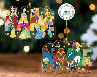 Personalized Disney Princess Christmas Ornament, Custom Name Disney Prince Christmas Tree Decor, Disney Family Christmas Gift, Gift for Kids