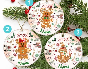 Personalized Watercolor Gingerbread Disney Christmas Ornament, Mickey and Friends Ginger Cookie Christmas Gift, Disney Family Christmas 2023