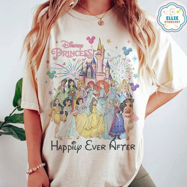 Vintage Happily Ever After Disney Princess Shirt, WDW Disneyland Castle Girls Trip Shirt, Disney Princess Birthday Girl, Cinderella Rapunzel