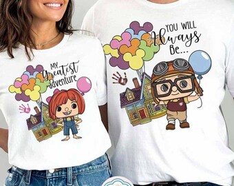 Disney Pixar Up Carl And Ellie Couple Shirt, You Are Always Be My Greatest Adventure Up House Balloons, His Ellie Her Carl Honeymoon Shirt