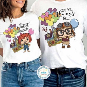 Disney Pixar Up Carl And Ellie Couple Shirt, You Are Always Be My Greatest Adventure Up House Balloons, His Ellie Her Carl Honeymoon Shirt