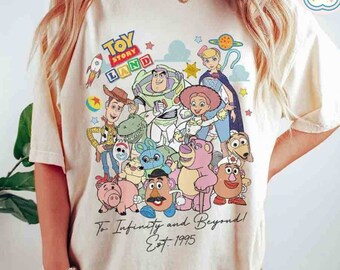 Vintage Disney Pixar Toy Story Land To Infinity and Beyond 1995 Shirt, Toy Story Characters Buzz Lightyear Woody, You've Got a Friend In Me