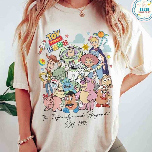 Vintage Disney Pixar Toy Story Land To Infinity and Beyond 1995 Shirt, Toy Story Characters Buzz Lightyear Woody, You've Got a Friend In Me