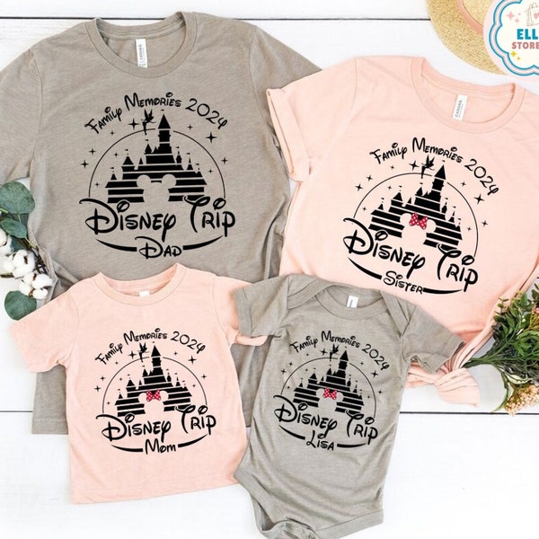 Personalized Disney Trip 2024 Shirt, Mickey Minnie Ears Castle Family Memorie, WDW Disneyland Family Vacation 2024, Custom Disney Matching