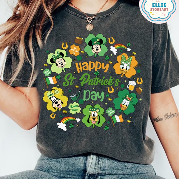 Mickey and Friends Disney Happy St. Patrick’s Day shirt, WDW Disneyland Four Leaf Clover Shamrock Shirt, Disney Lucky Tees, Disney Matching