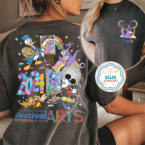 Two-sided Personalized Epcot International Festival of the Arts 2024 shirt, Mickey & friends Figment shirts, Epcot center Artist shirts