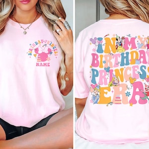 2-sided Personalized Disney Princess Birthday shirt, In My Birthday Princess Era, Disney Birthday Girl trip Tee, Cinderella Belle Aurora