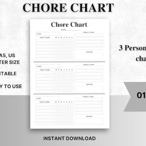 Adult chore schedule chart, House responsibility, family chore chart, weekly and daily Household Chores, Digital Download Printable PDF