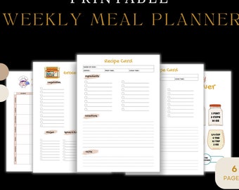 Weekly Meal Planner | Digital Meal Planner| Meal Plan |Meal Prep| Grocery List| kitchen measurement chart| conversion| PDF| A4|shopping list