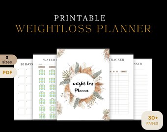 Weight Loss Planner Bundle, Fitness, Diet, Workout Trackers (Digital Download)